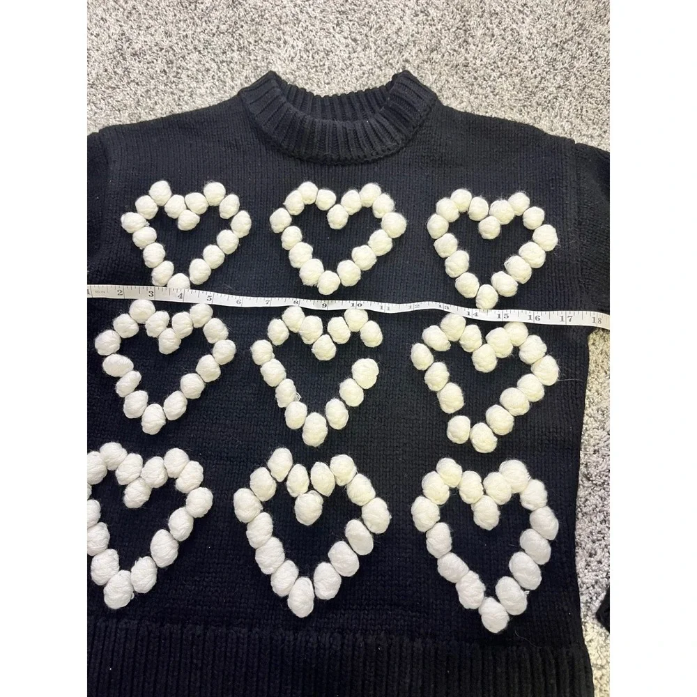 ENGLISH FACTORY Black Sweater Heart Applique Mock Neck Long Sleeve Women's Med - Picture 8 of 9